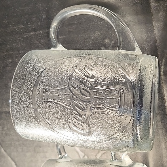 Vintage Pair of 10 oz COCA-COLA FROSTED ETCHED MUGS, 4" H - Picture 4 of 8